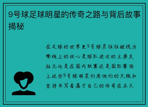 9号球足球明星的传奇之路与背后故事揭秘